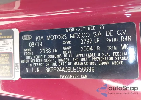 2020 Kia Forte Lxs из США, поврежденный, VIN 3KPF24AD6LE156696